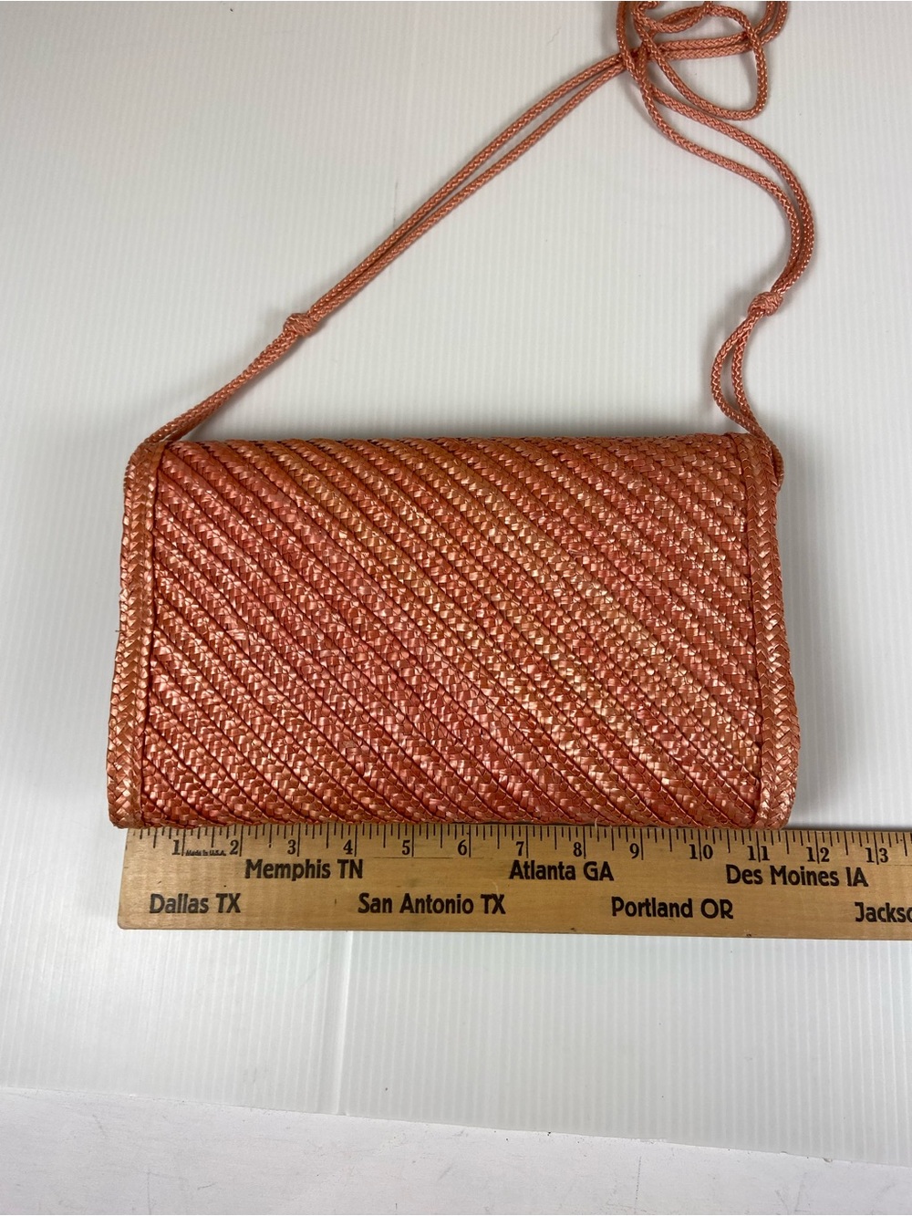 Vintage Lesco Woven Straw Crossbody Shoulder Bag Clutch Salmon Pink - Picture 2 of 9